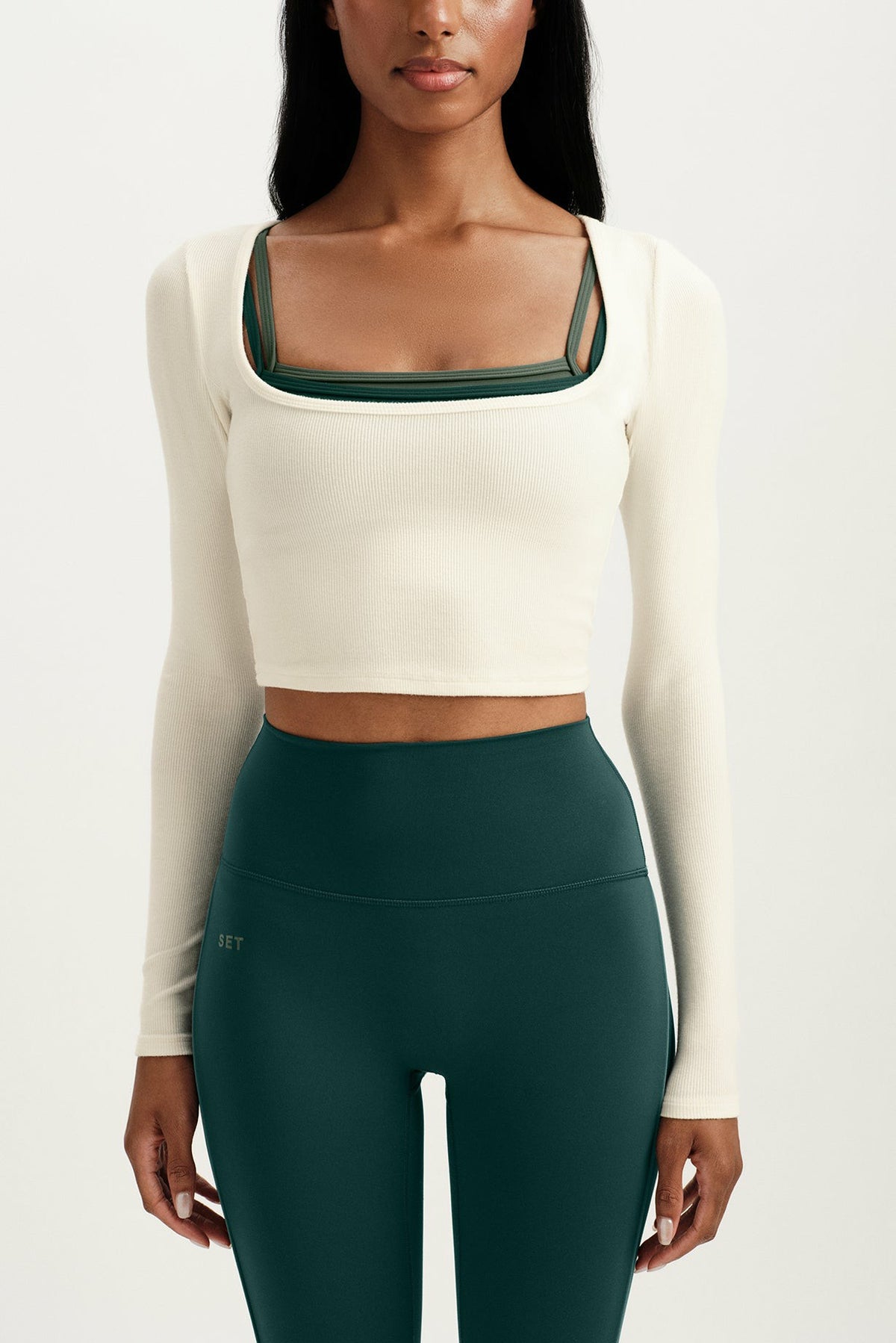 SET ACTIVE RIBBED MODAL BODY SQUARENECK LONG SLEEVE - DUST