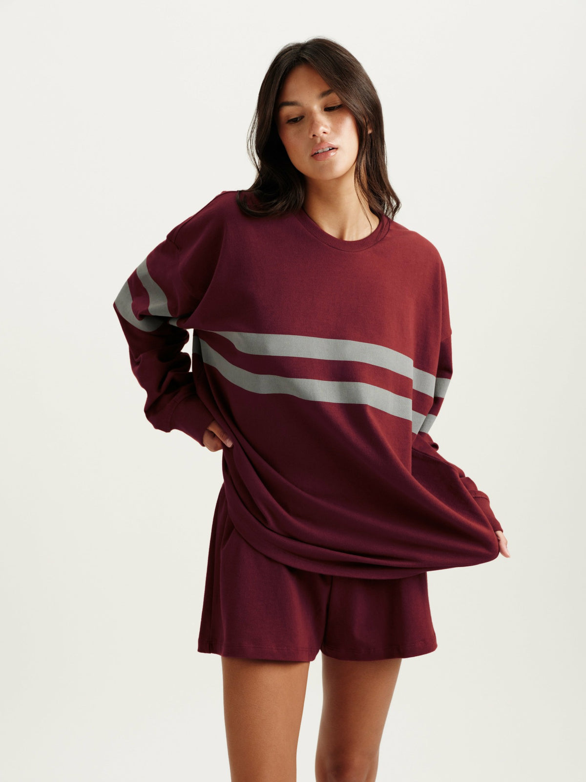 SET ACTIVE HEAVY COTTON EASY STRIPE LONG SLEEVE - SEPIA