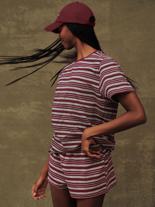 SET ACTIVE CLASSIC COTTON DAILY STRIPE BOYFRIEND TEE - SEPIA