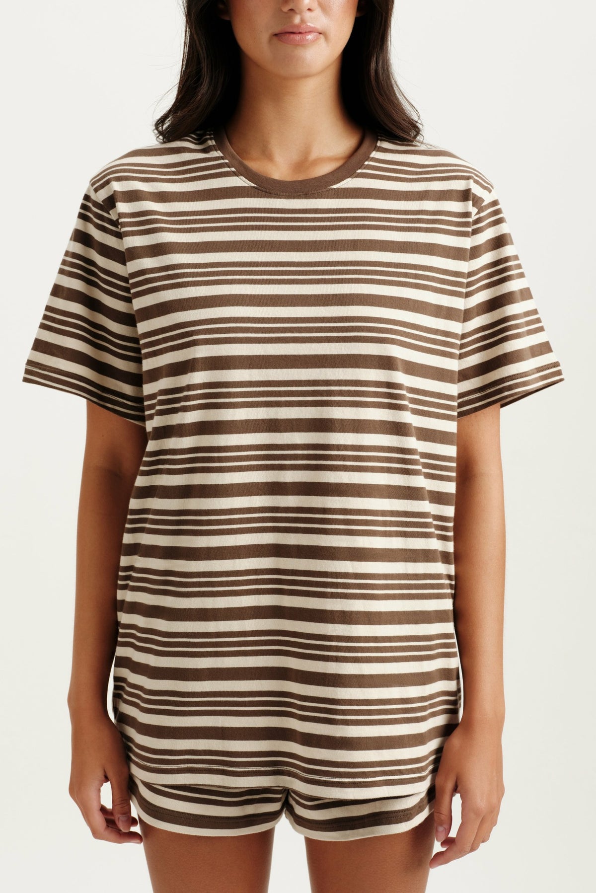 SET ACTIVE CLASSIC COTTON DAILY STRIPE BOYFRIEND TEE - GRAIN