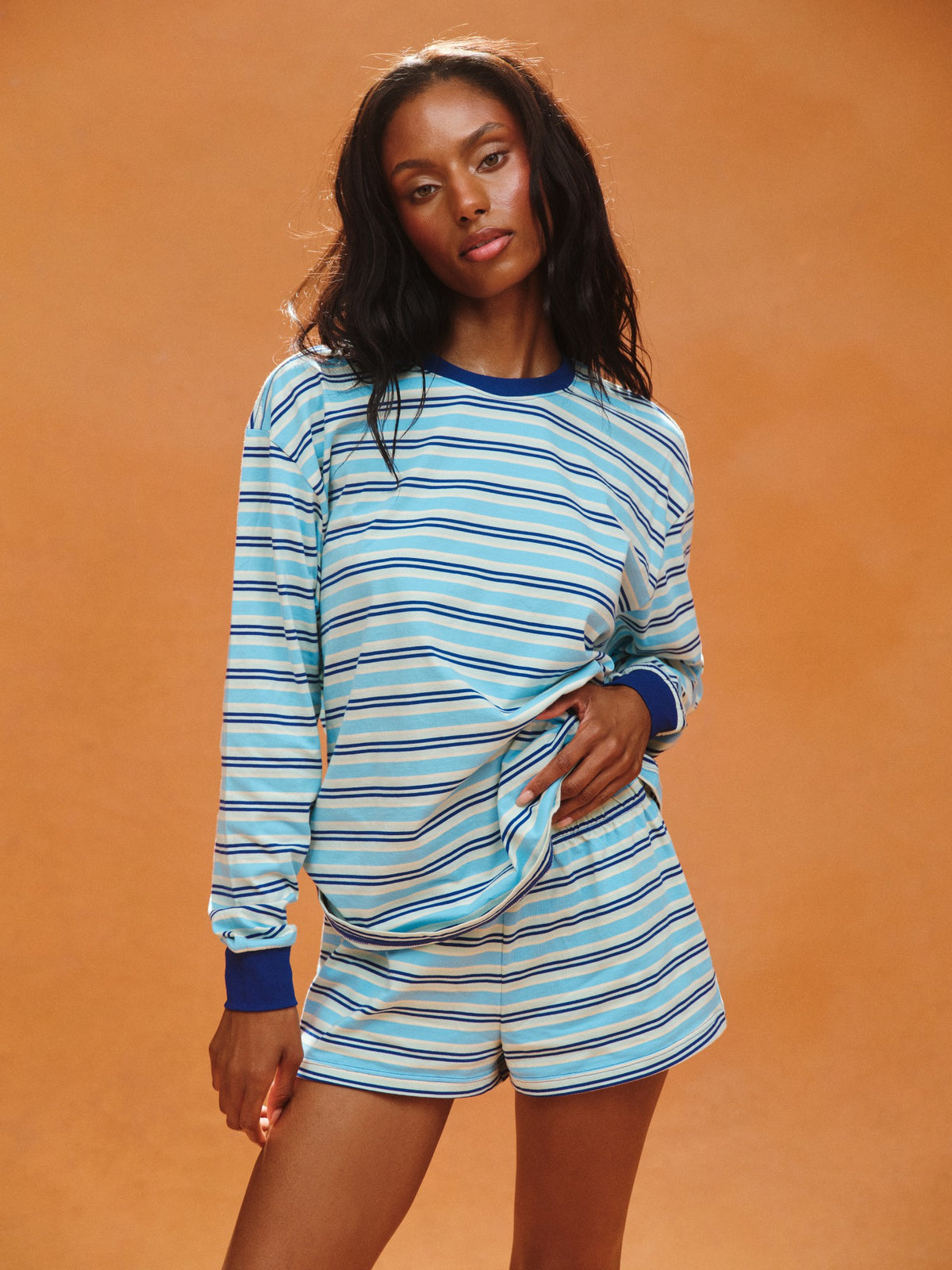 SET ACTIVE CLASSIC COTTON DAILY STRIPE CUFFED LONG SLEEVE - MAUI
