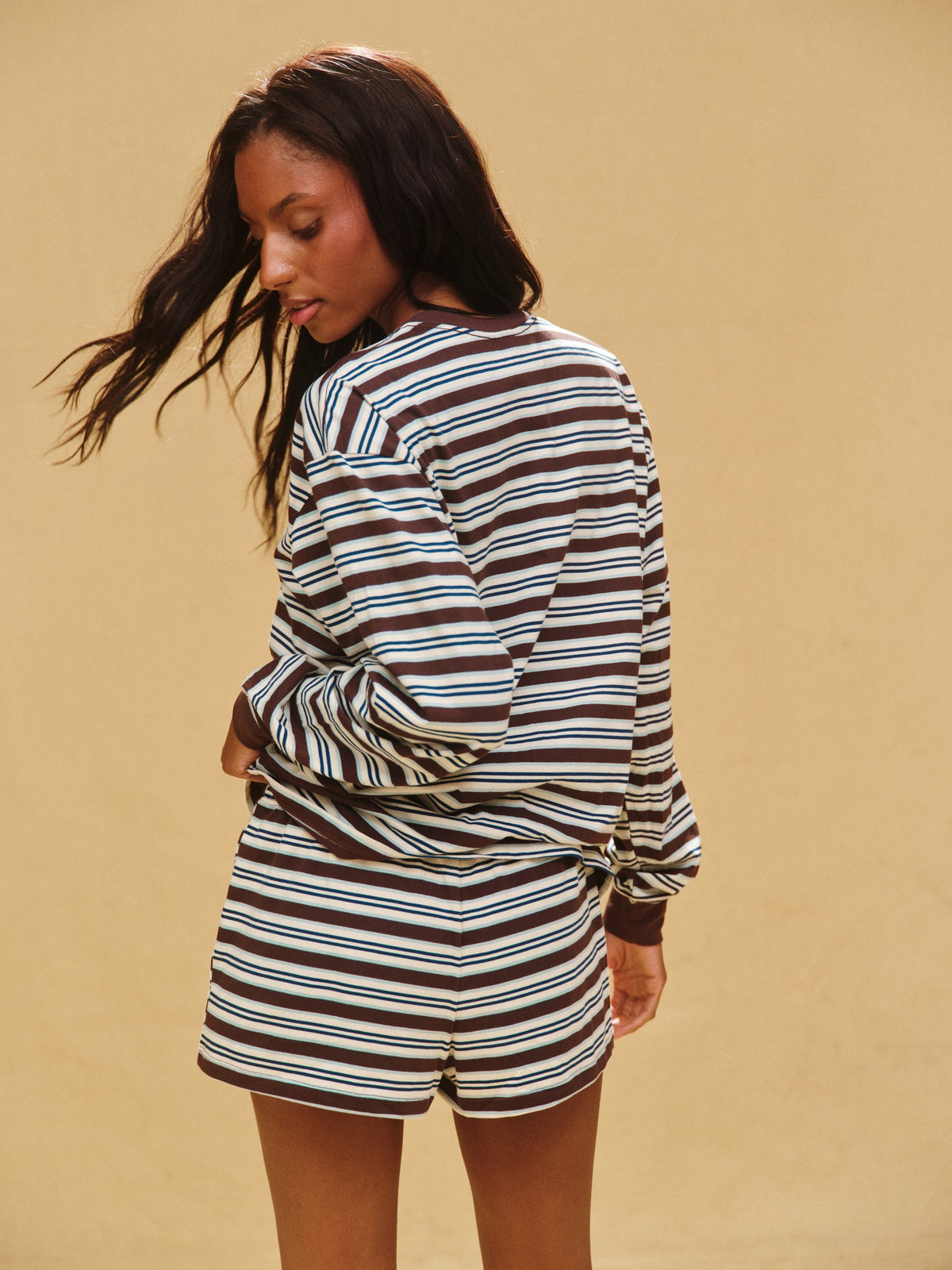 SET ACTIVE CLASSIC COTTON DAILY STRIPE CUFFED LONG SLEEVE - KONA