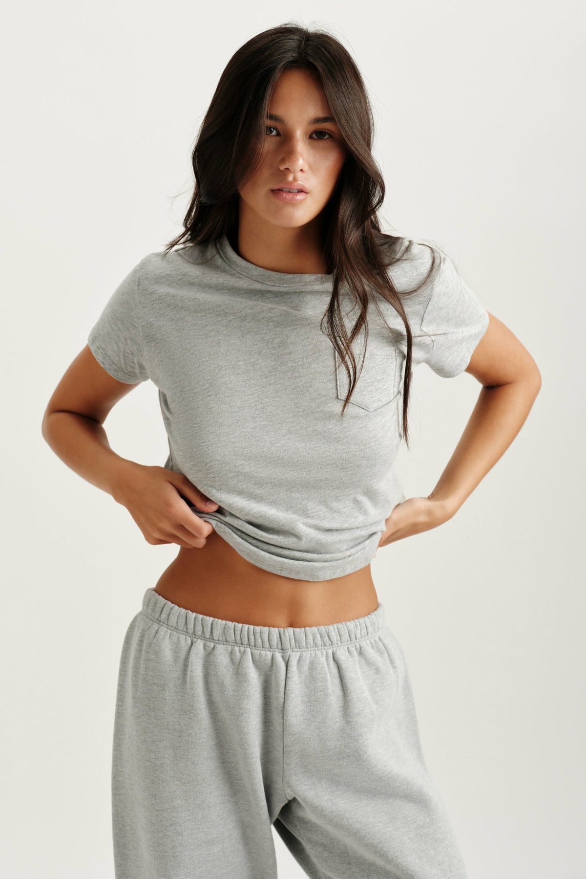 SET ACTIVE CLASSIC COTTON DAILY STAPLE POCKET TEE - FOG HEATHER GREY