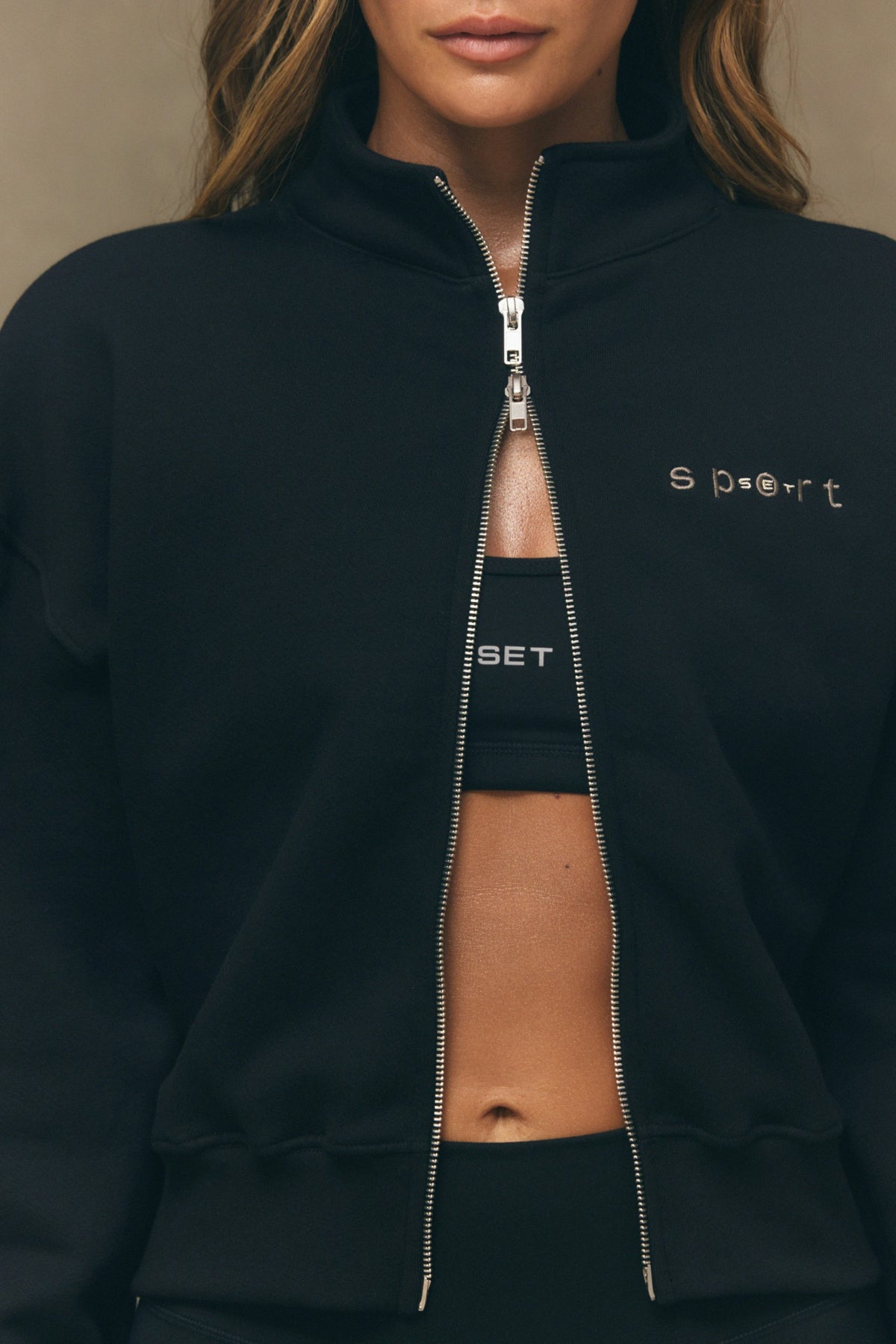 SET ACTIVE MIDWEIGHT SWEATS STAPLE SET SPORT FUNNEL ZIP - ONYX