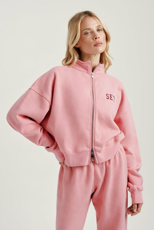 SET ACTIVE MIDWEIGHT SWEATS STAPLE SET FUNNEL ZIP - ROSEBUD