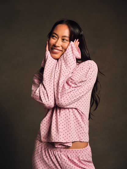 SET ACTIVE SLEEP JERSEY COMFORT POLKA DOT BOXY LONG SLEEVE - SWIRL