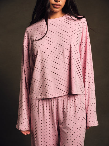SET ACTIVE SLEEP JERSEY COMFORT POLKA DOT BOXY LONG SLEEVE - SWIRL