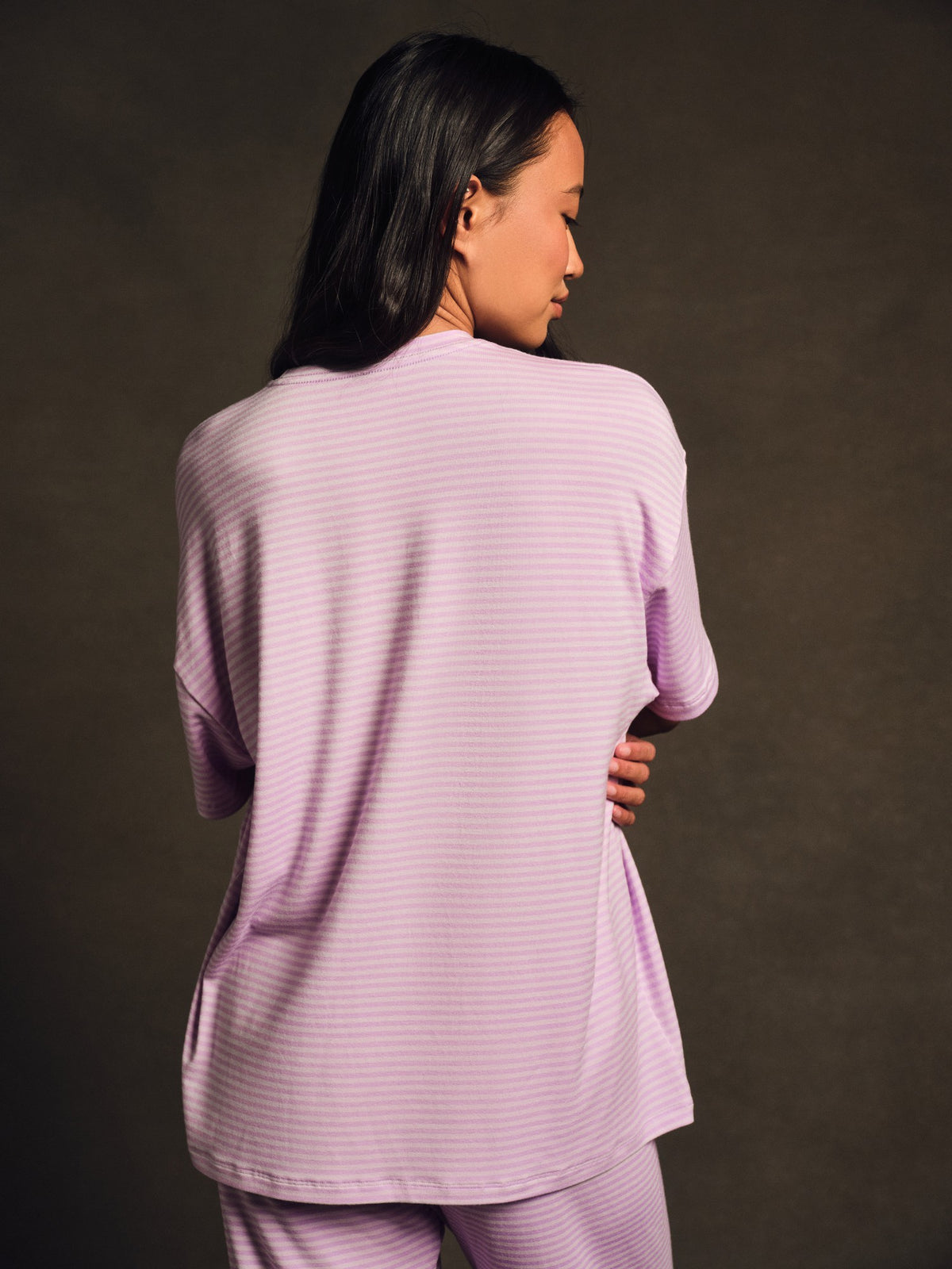 SET ACTIVE SLEEP JERSEY COMFORT STRIPE BOXY TEE - BUTTERCREAM