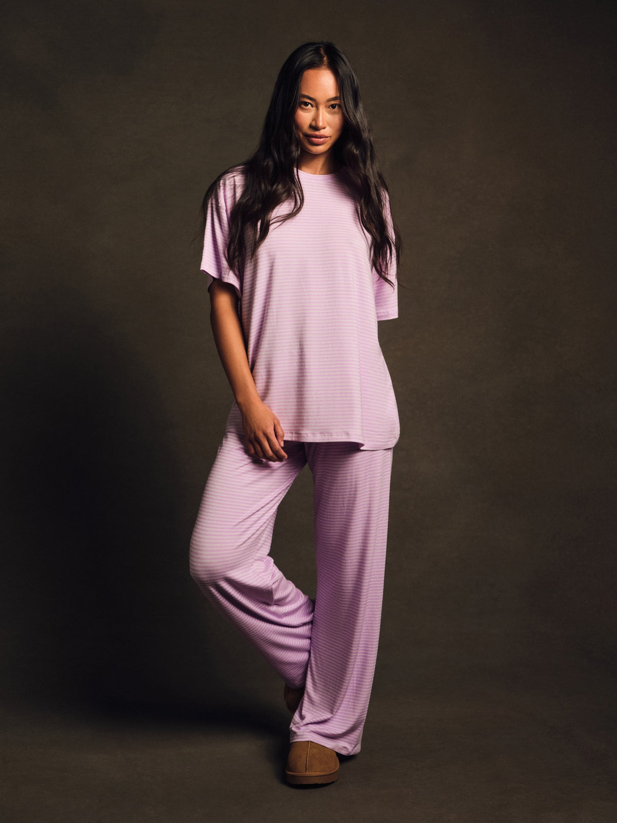 SET ACTIVE SLEEP JERSEY COMFORT STRIPE BOXY TEE - BUTTERCREAM