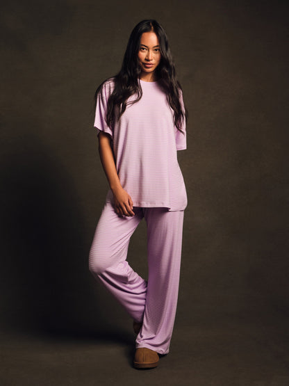 SET ACTIVE SLEEP JERSEY COMFORT STRIPE BOXY TEE - BUTTERCREAM