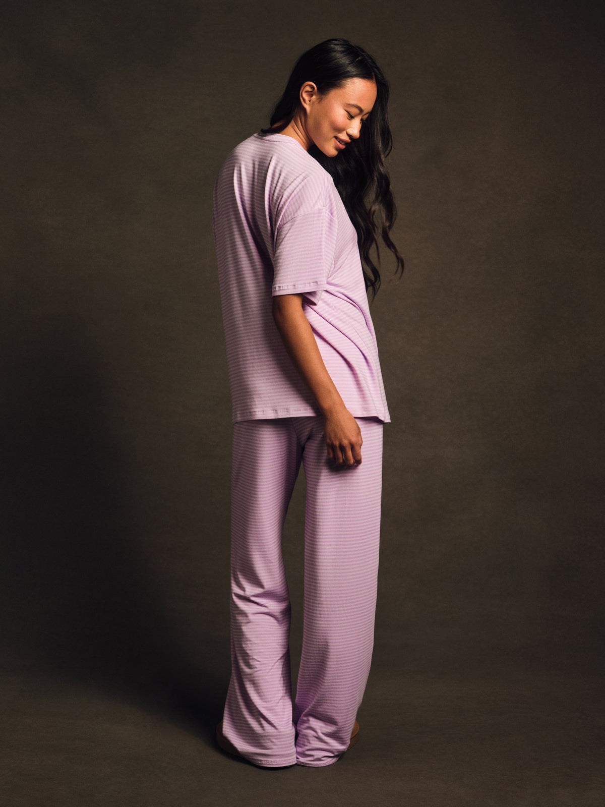 SET ACTIVE SLEEP JERSEY COMFORT STRIPE BOXY TEE - BUTTERCREAM