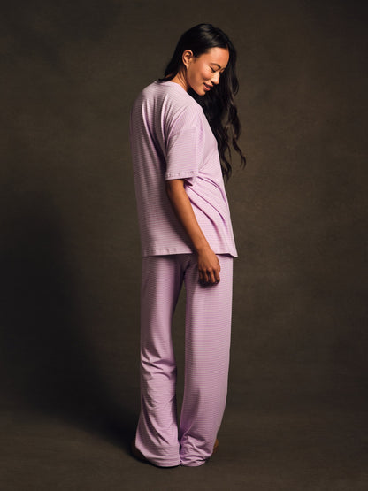 SET ACTIVE SLEEP JERSEY COMFORT STRIPE BOXY TEE - BUTTERCREAM