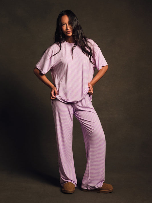 SET ACTIVE SLEEP JERSEY COMFORT STRIPE SLEEP PANTS - BUTTERCREAM