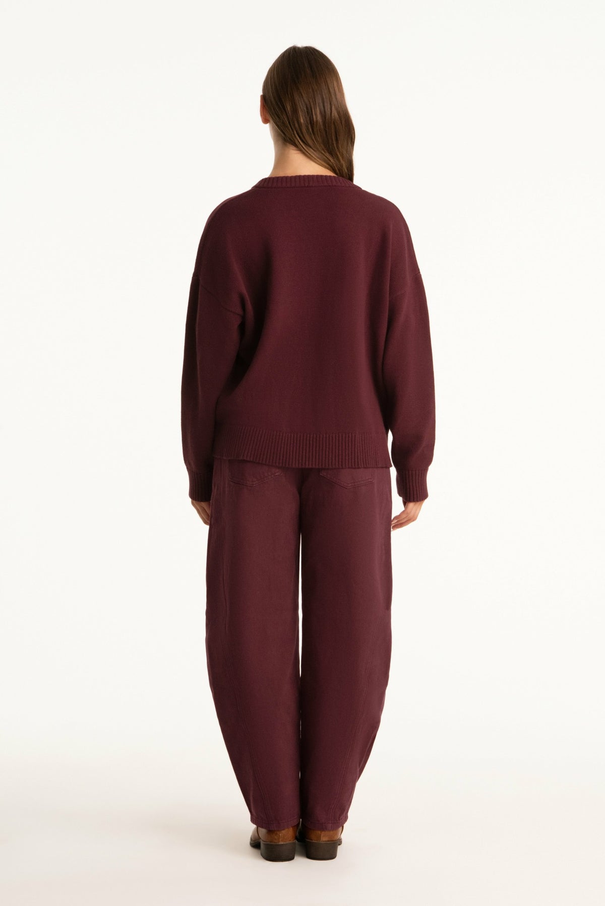 SET ACTIVE SET X PARKE COTTON V-NECK SWEATER - RHUBARB