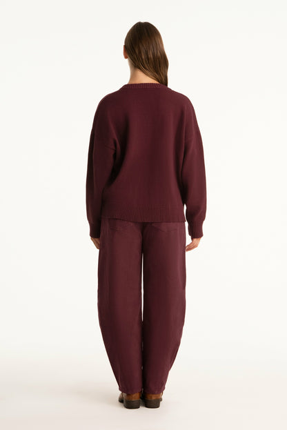 SET ACTIVE SET X PARKE COTTON V-NECK SWEATER - RHUBARB