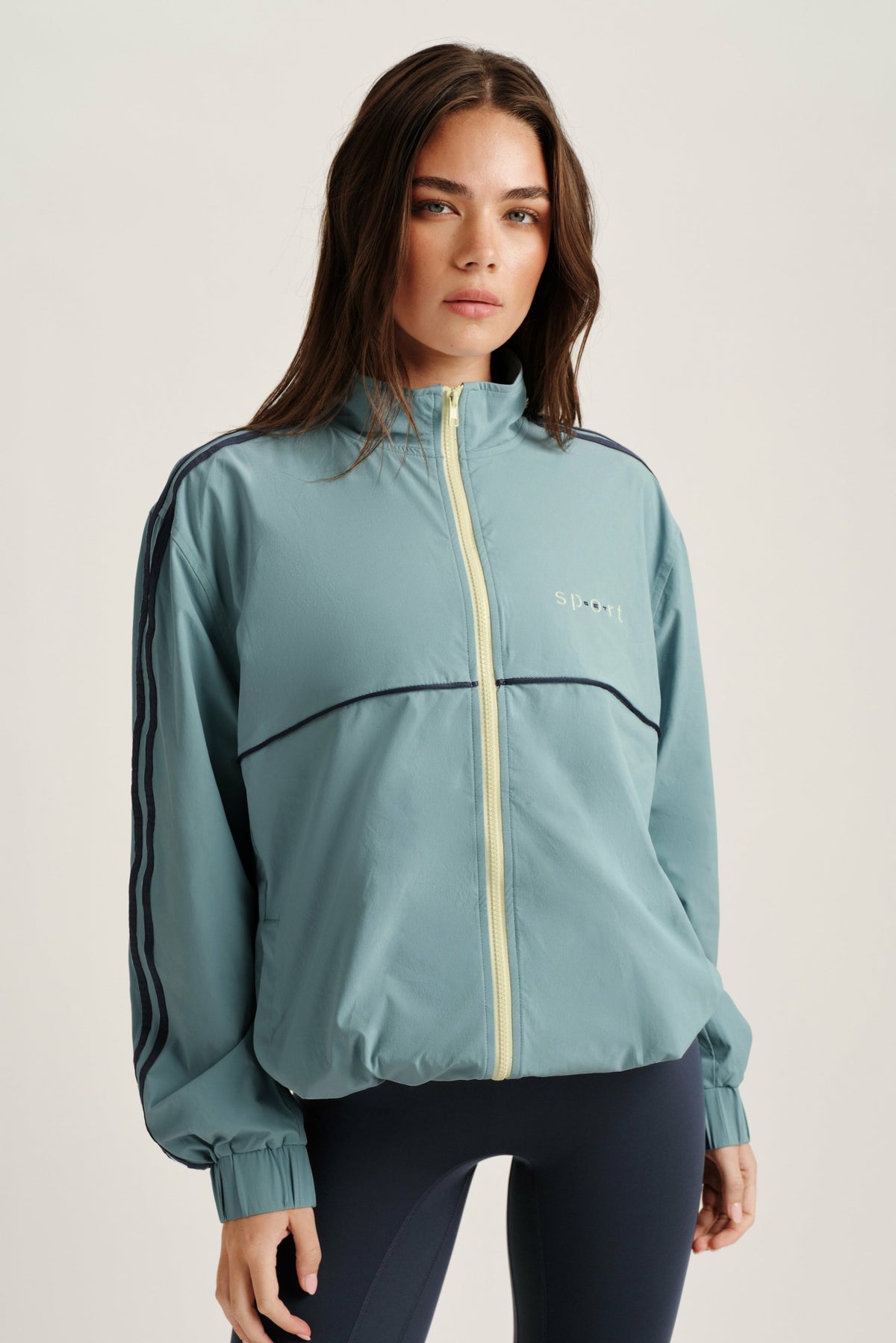 SET ACTIVE NYLON TRACK SEAM ZIP UP - WASHED