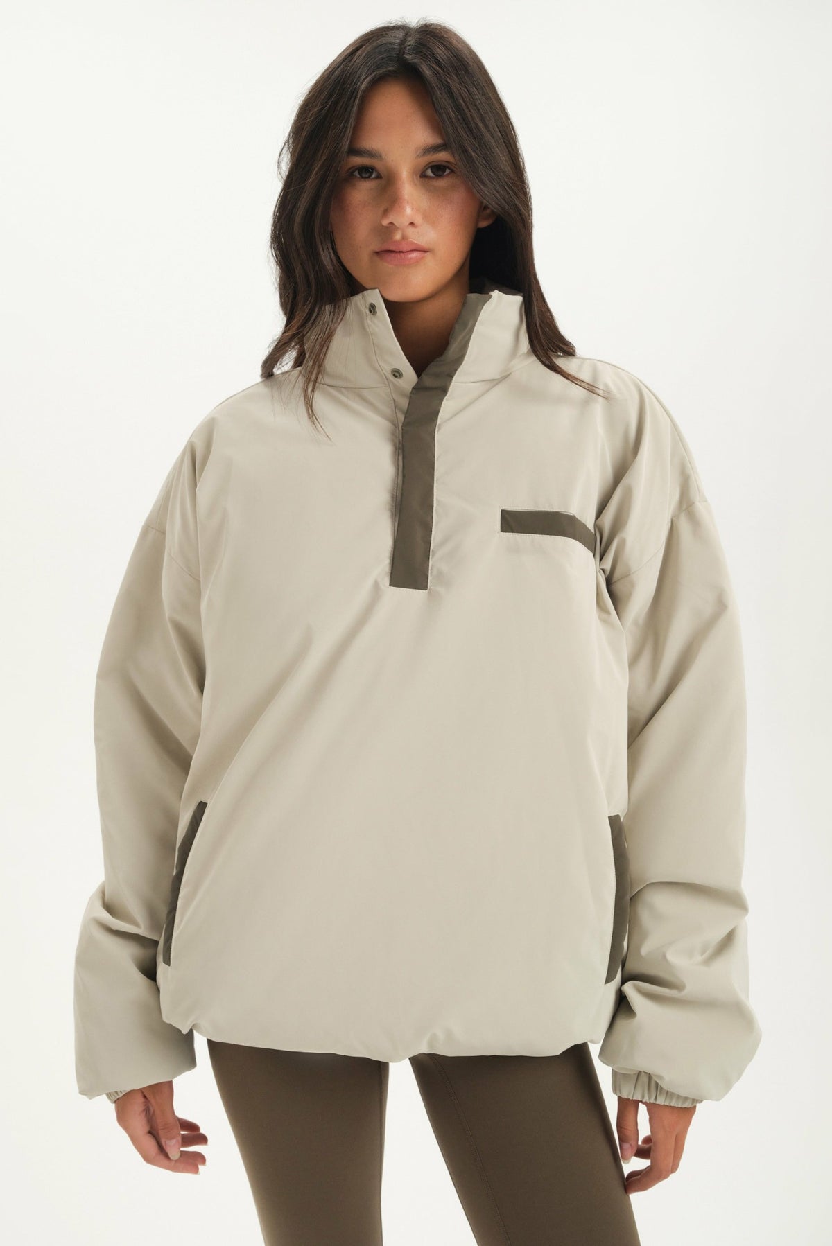 SET ACTIVE NYLON PUFF QUARTER SNAP JACKET - SPARROW