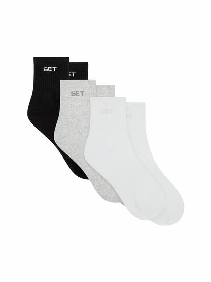 SET ACTIVE SET SHORTY SOCKS (3 PACK) - WHITE/HEATHER GREY/ONYX