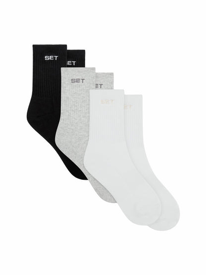 SET ACTIVE SET SOCKS (3 PACK) - WHITE/HEATHER GREY/ONYX
