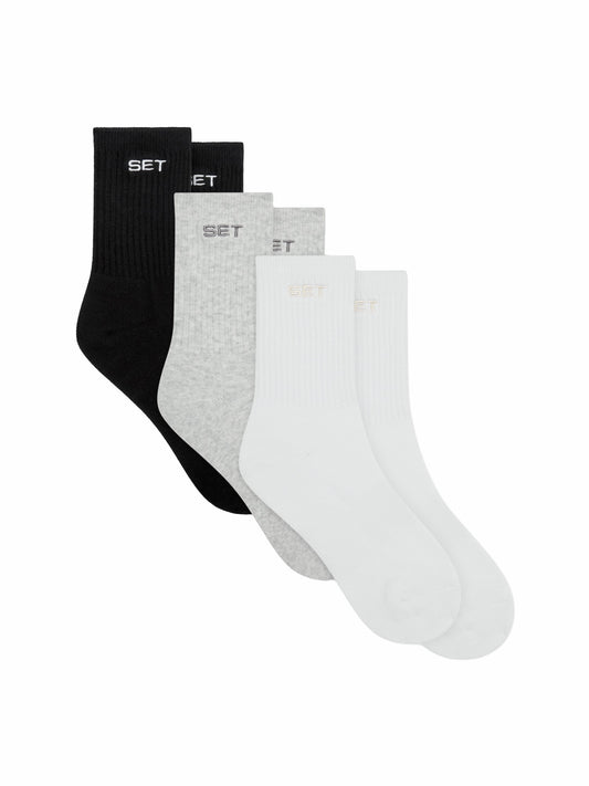 SET ACTIVE SET SOCKS (3 PACK) - WHITE/HEATHER GREY/ONYX