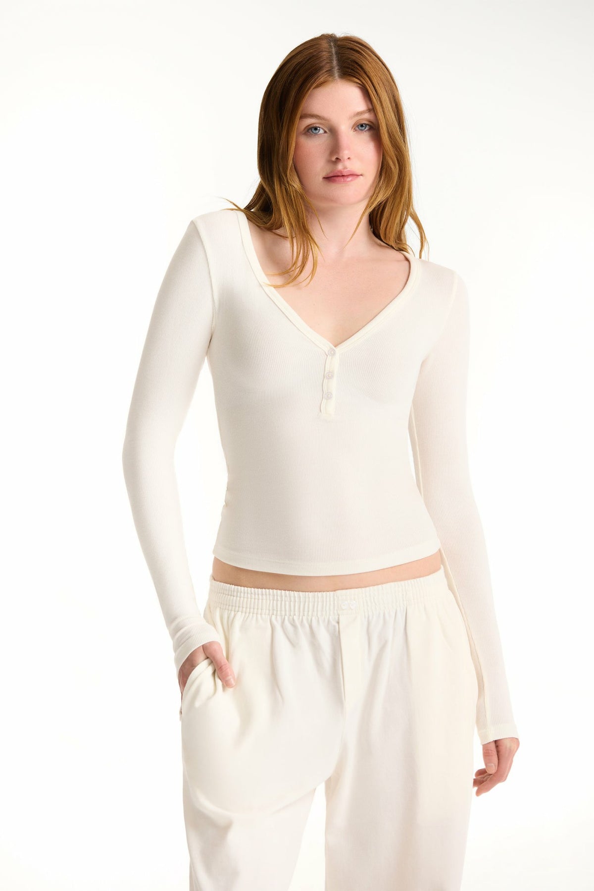 SET ACTIVE RIBBED MODAL BODY HENLEY - BLANC