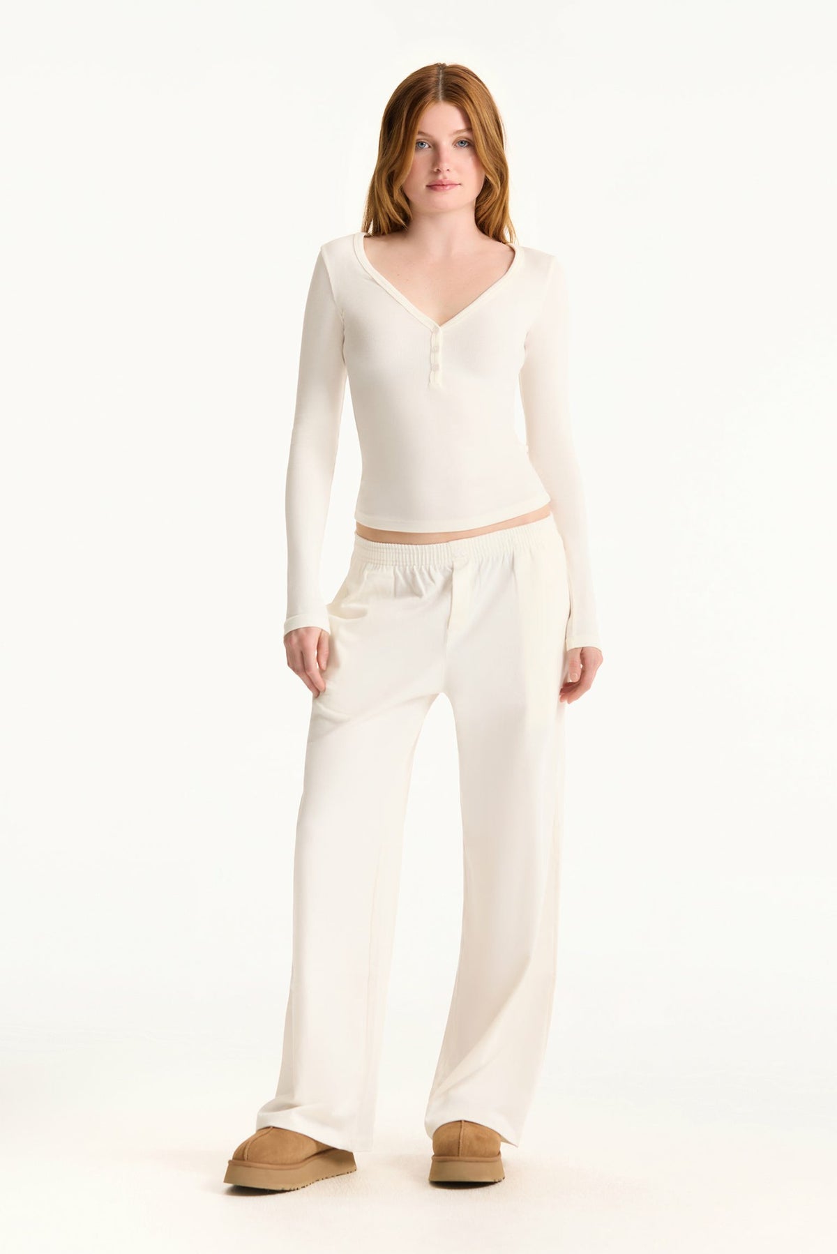 SET ACTIVE RIBBED MODAL BODY HENLEY - BLANC