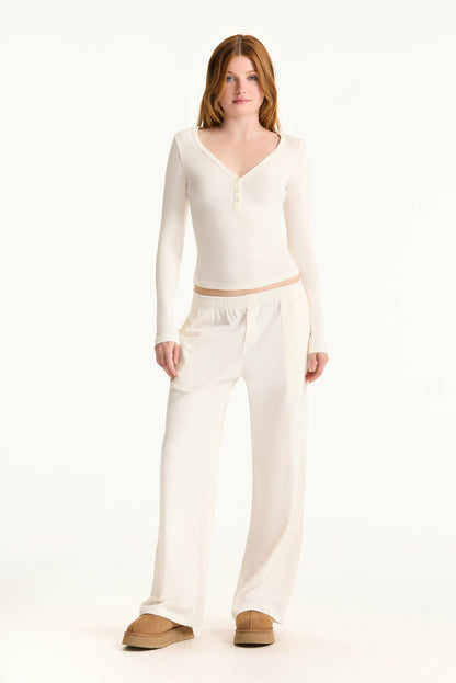 SET ACTIVE RIBBED MODAL BODY HENLEY - BLANC