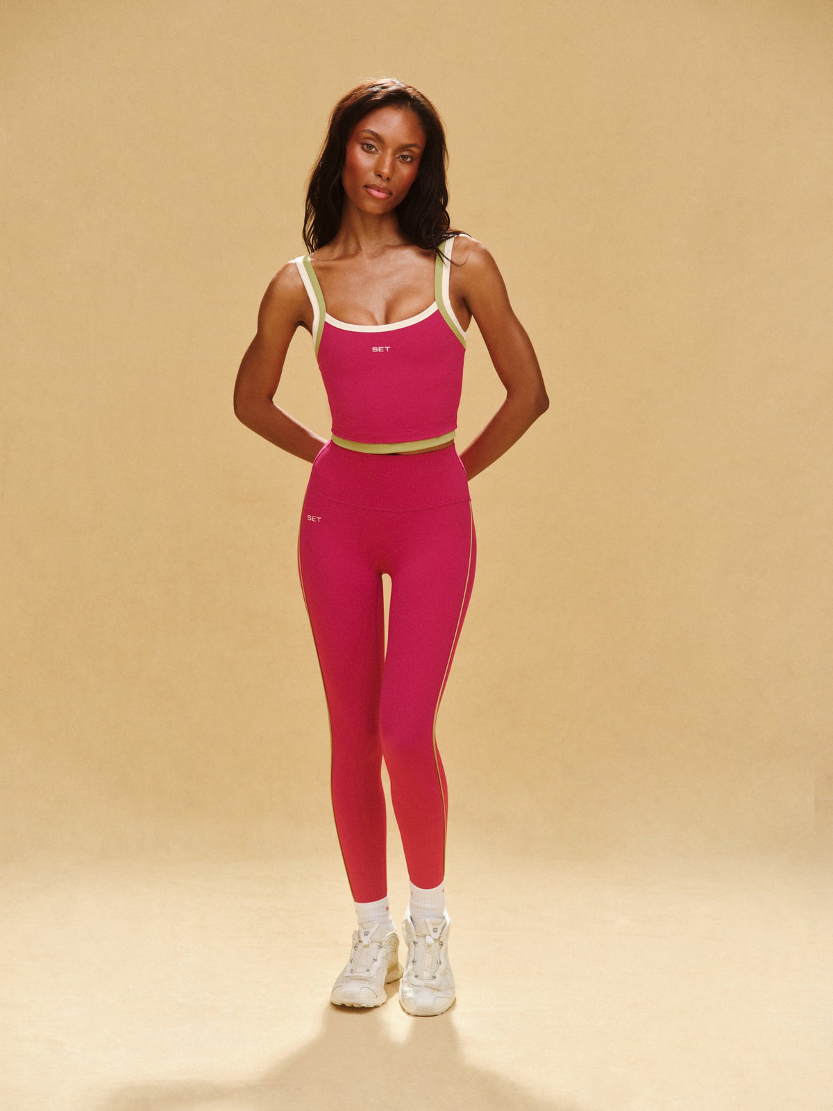 SET ACTIVE BREATHE 1.0 CONTRAST DOUBLE STRAP TANK - HIBISCUS
