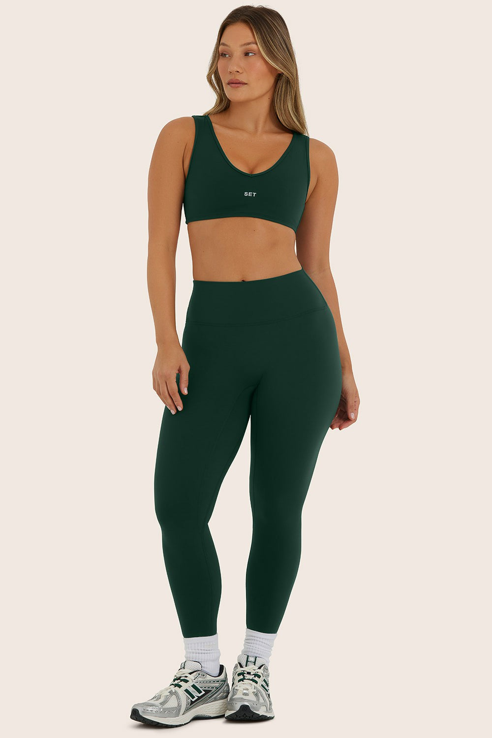 SET ACTIVE SPORTBODY® SPORTY MID-RISE LEGGINGS - BEETLE