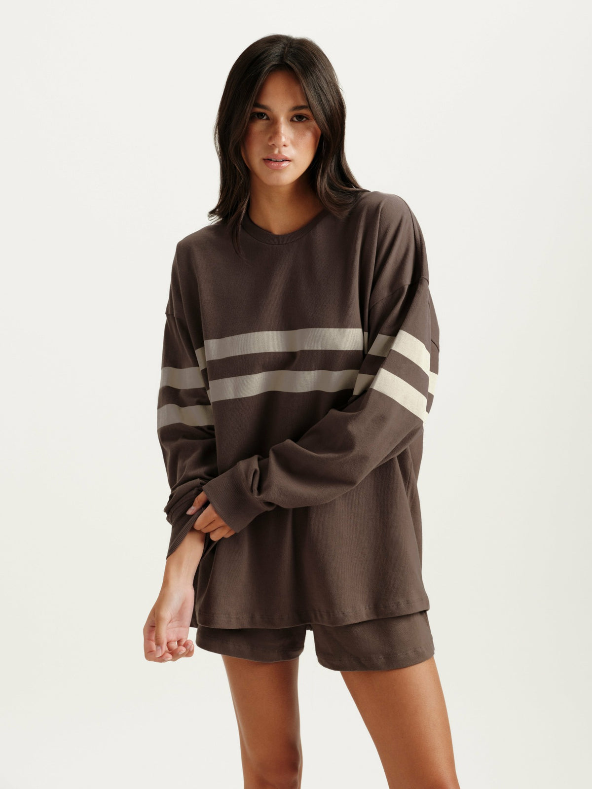 SET ACTIVE HEAVY COTTON EASY STRIPE LONG SLEEVE - GRAIN