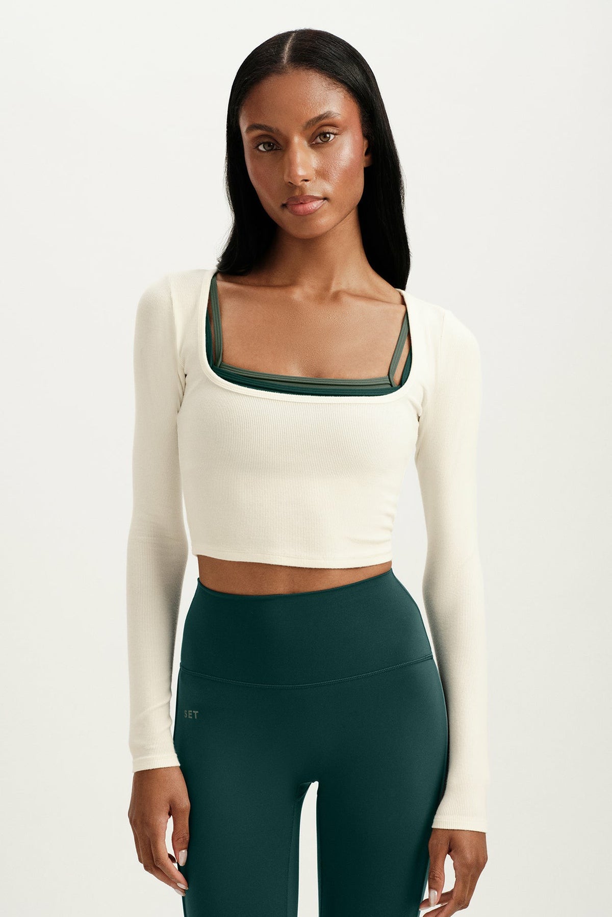 SET ACTIVE RIBBED MODAL BODY SQUARENECK LONG SLEEVE - DUST