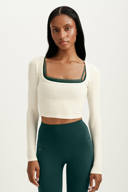 SET ACTIVE RIBBED MODAL BODY SQUARENECK LONG SLEEVE - DUST