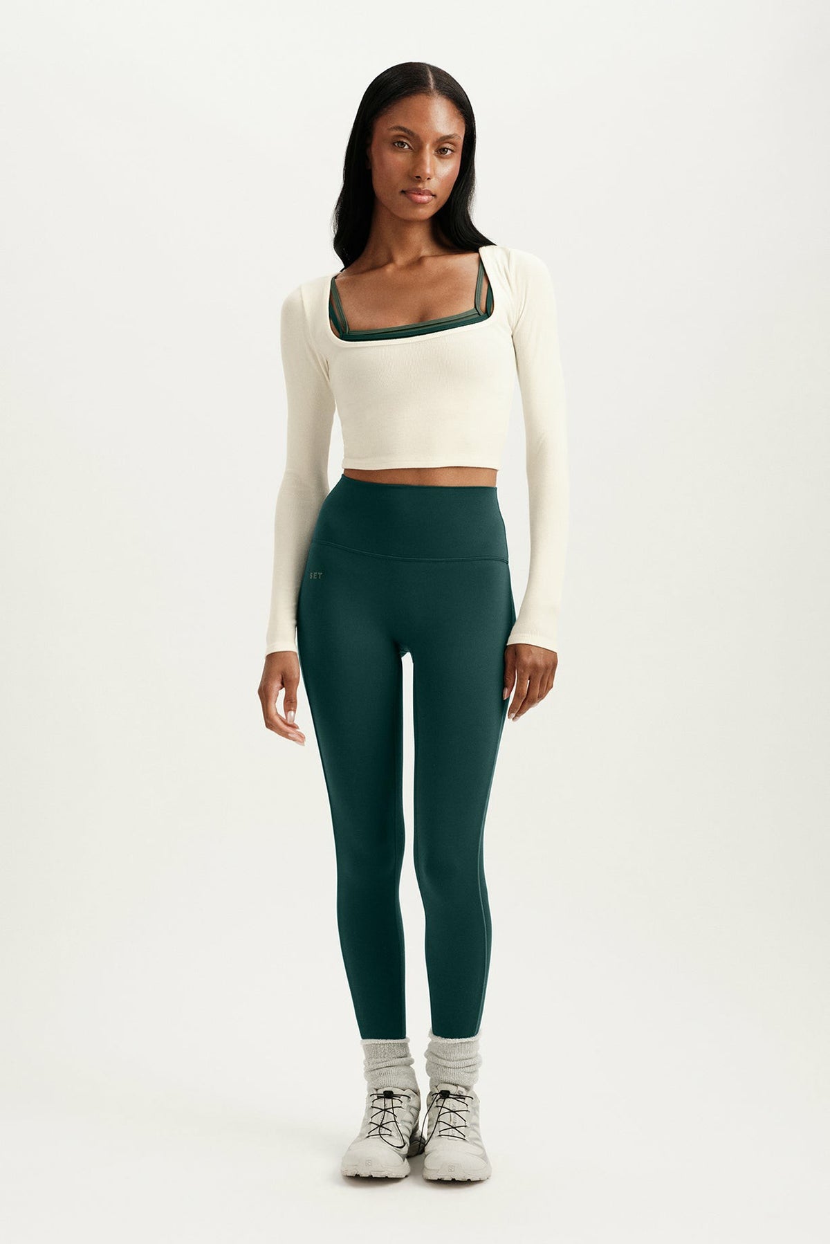 SET ACTIVE RIBBED MODAL BODY SQUARENECK LONG SLEEVE - DUST
