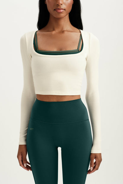 SET ACTIVE RIBBED MODAL BODY SQUARENECK LONG SLEEVE - DUST