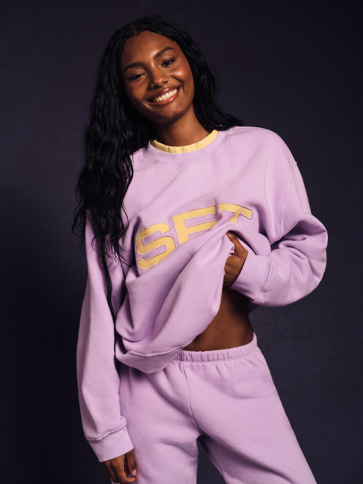 SET ACTIVE MIDWEIGHT SWEATS STAPLE SET LAYERED CREWNECK - BUTTERCREAM