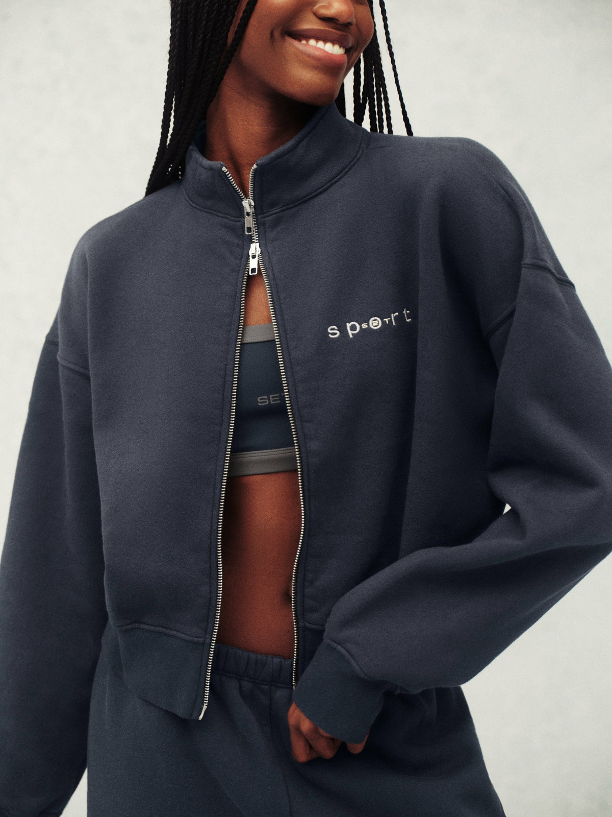 SET ACTIVE MIDWEIGHT SWEATS STAPLE SET FUNNEL ZIP - INDIGO