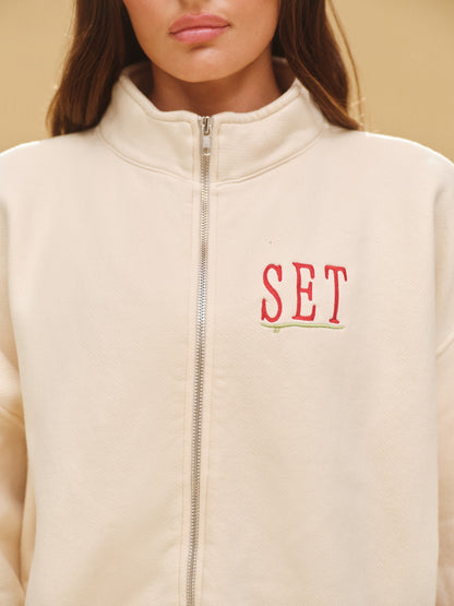 SET ACTIVE MIDWEIGHT SWEATS STAPLE SET RESORT FUNNEL ZIP - HIBISCUS