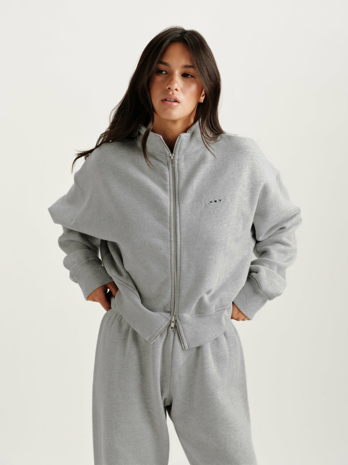 SET ACTIVE MIDWEIGHT SWEATS STAPLE SET FUNNEL ZIP - FOG HEATHER GREY