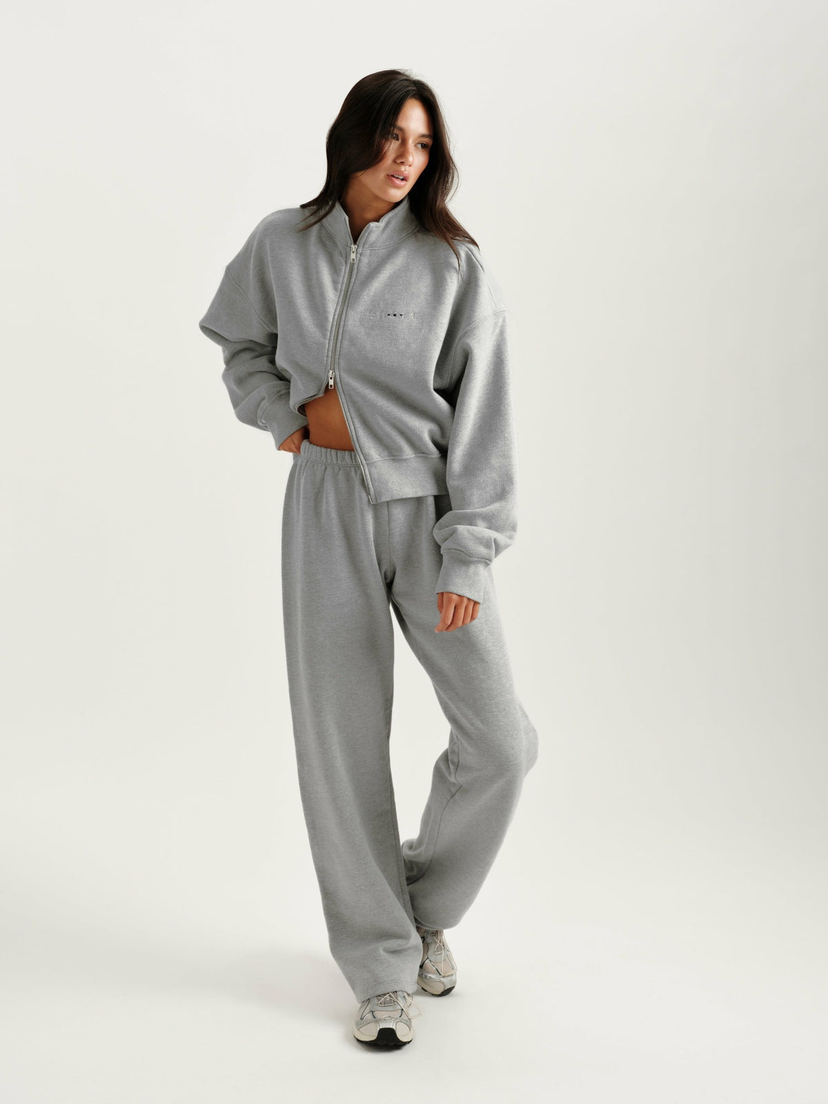 SET ACTIVE MIDWEIGHT SWEATS STAPLE SET FUNNEL ZIP - FOG HEATHER GREY
